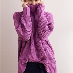 Aerie Cozy Soft Purple Women's Knitted Sweater Mock Neck Oversized Relaxed Small